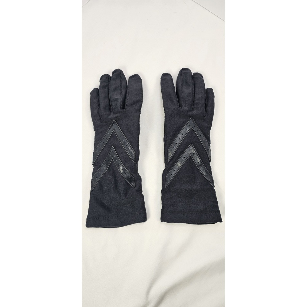Vintage Black Stretch Winter Gloves Chevron Faux‎ Leather Trim One Size Y2K